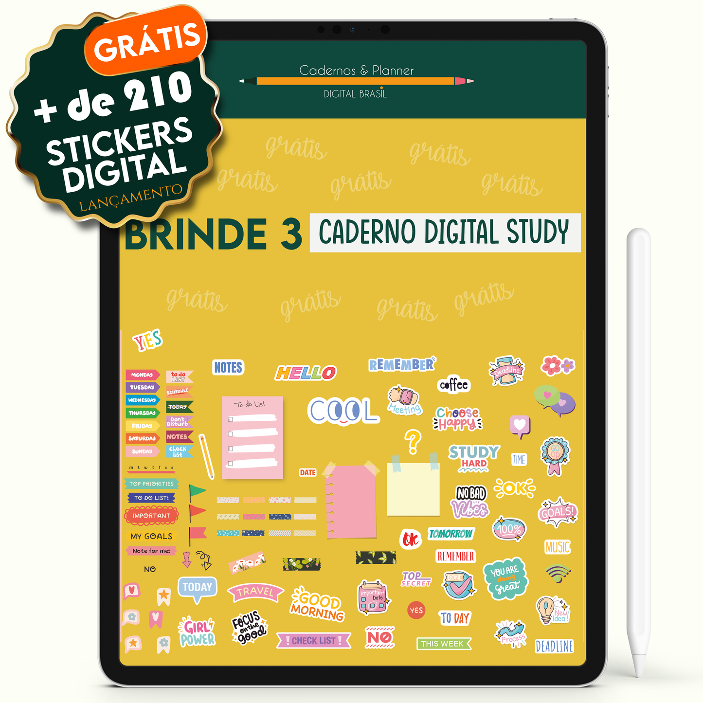 Ganhe de Brinde grátis Stickers Adesivo Digital para personalizar o Caderno Digital Colors Anotações Verão Tropical 16 Matérias • Para iPad e Tablet Android • Download instantâneo • Sustentável