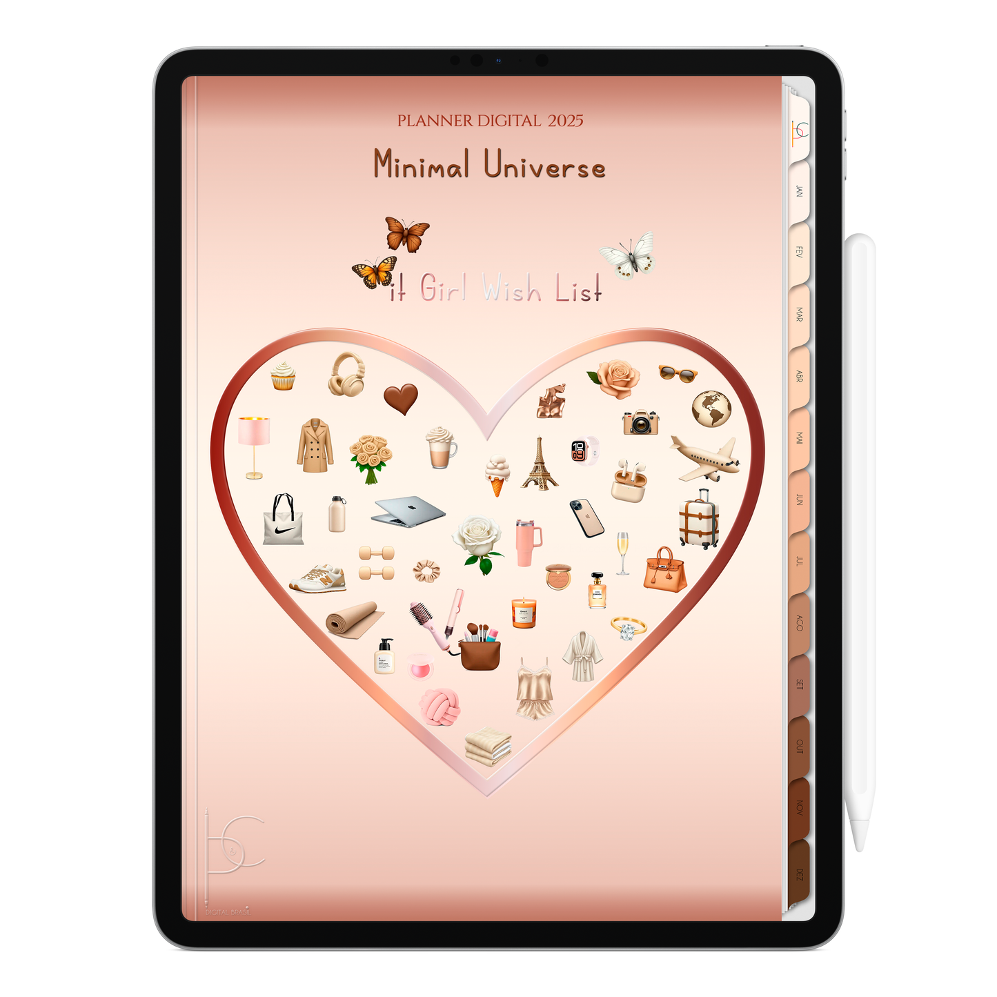 Planner Digital Vertical Minimal Universe 2025 Girl Mocha pt-BR • Para iPad e Tablet Android • Download Imediato