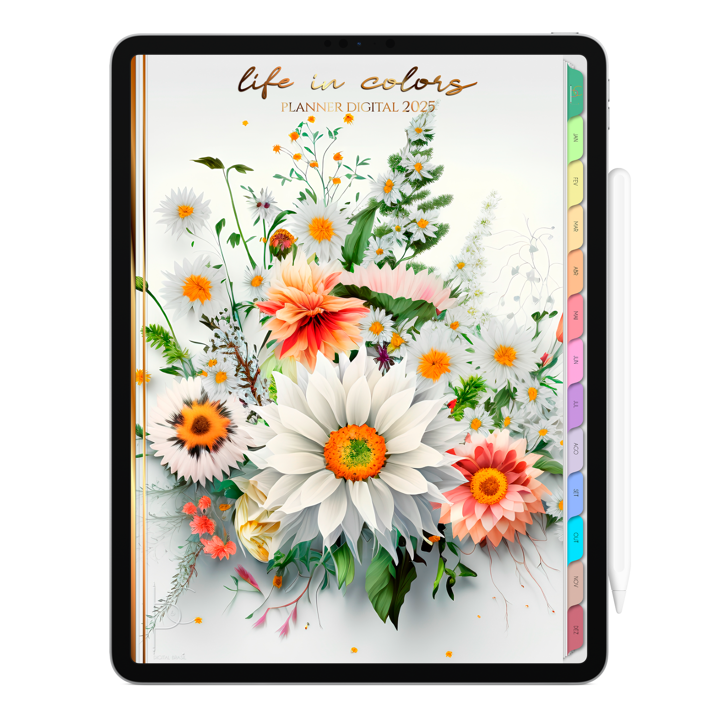 Planner Digital Vertical Life In Colors 2025 Poesia em Pétalas pt-BR • Para iPad e Tablet Android • Download Imediato