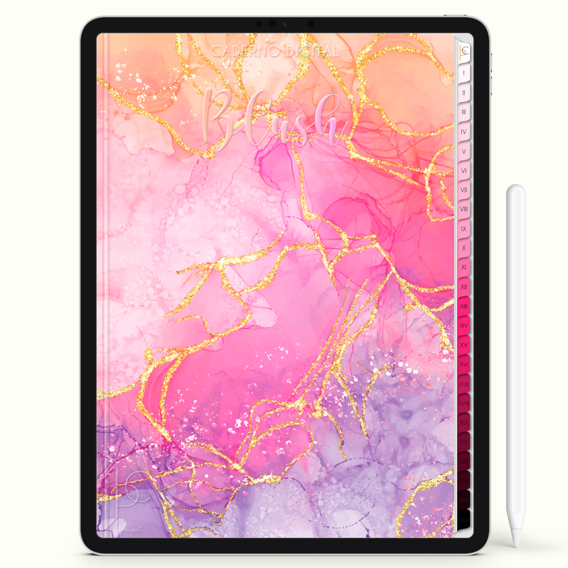 Caderno Digital Blush Gold 24 Matérias • iPad Tablet Android • Download instantâneo • Sustentável