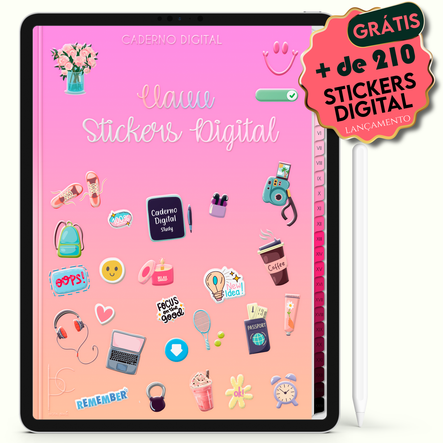 Caderno Digital Blush Puro Amor 24 Matérias • Para iPad e Tablet Android • Download instantâneo • Sustentável
