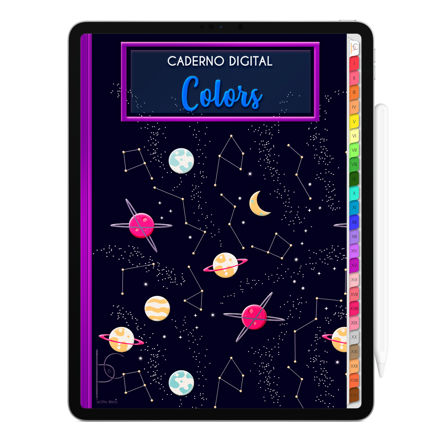 Caderno Digital Colors 24 Matérias Exclusivo para iPad e Tablet Android. Aplicativos de Anotação GoodNotes, Flexcil, Samsung Notes, Noteshelf. Lembretes Apple Calendar e Google Agenda. Páginas Estudos, Anotações, Resumos, Vida Acadêmica, Pautada, Pontilhada, Cronograma Estudos, Notas da Matéria, Coeficiente de Rendimento. Cadernos & Planner Digital Brasil