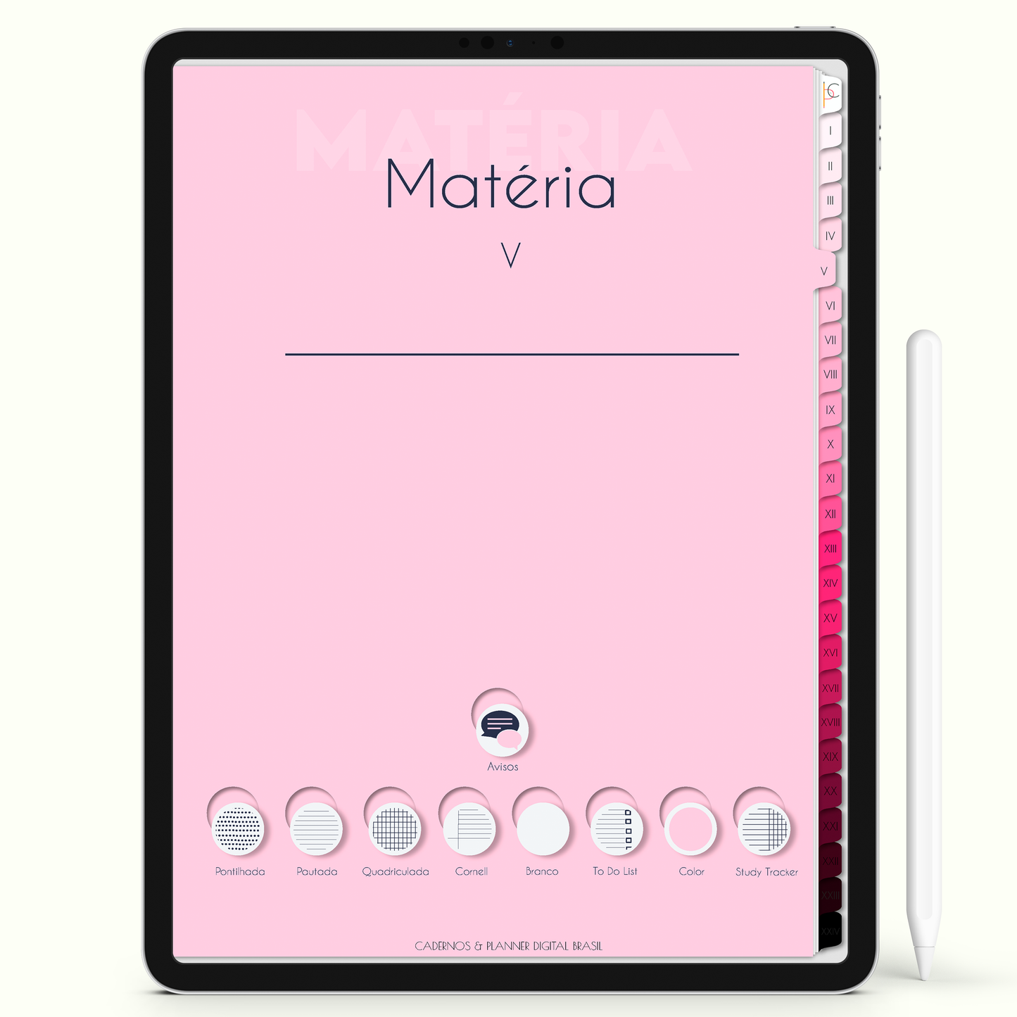 Caderno Digital Blush 24 Matérias - Capa de Matéria do Caderno Digital para iPad e Tablet Android. Cadernos & Planner Digital Brasil