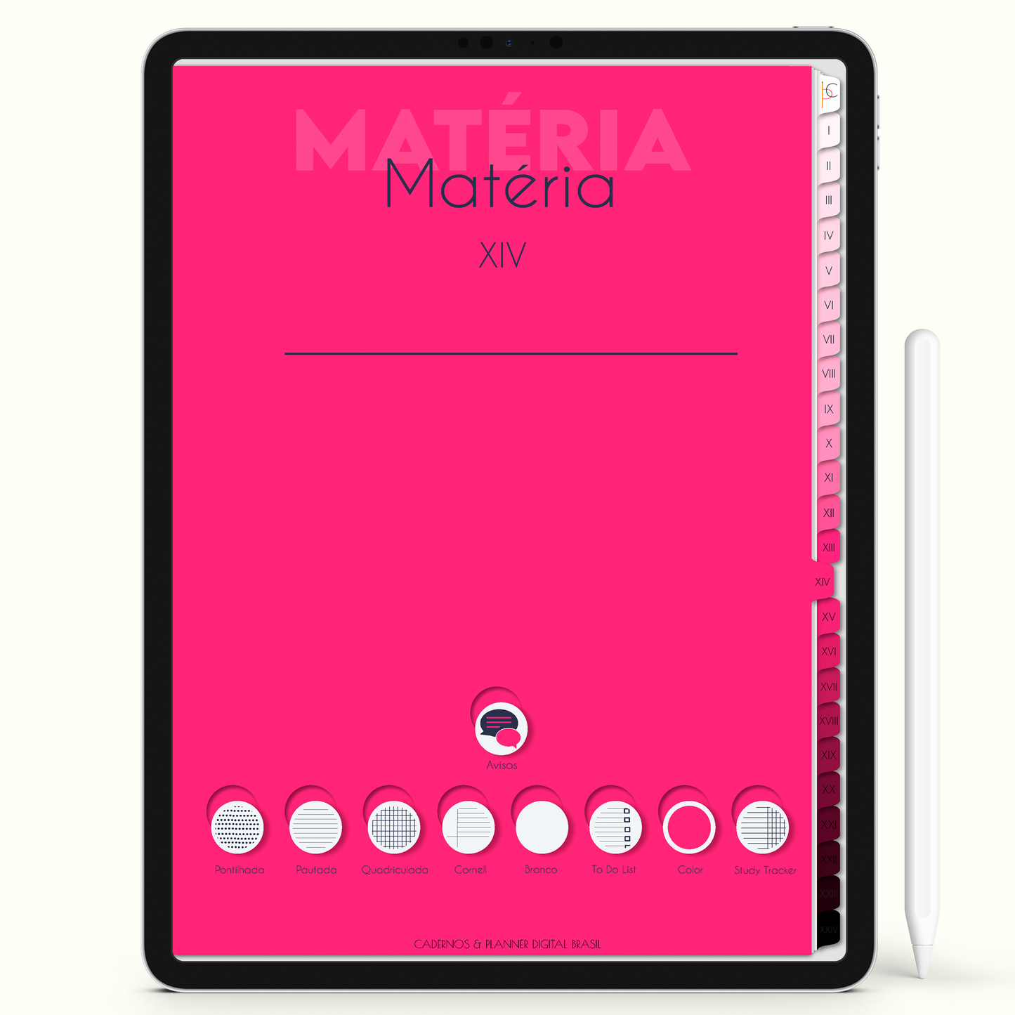 Caderno Digital Blush 24 Matérias - Capa de Matéria do Caderno Digital para iPad e Tablet Android. Cadernos & Planner Digital Brasil