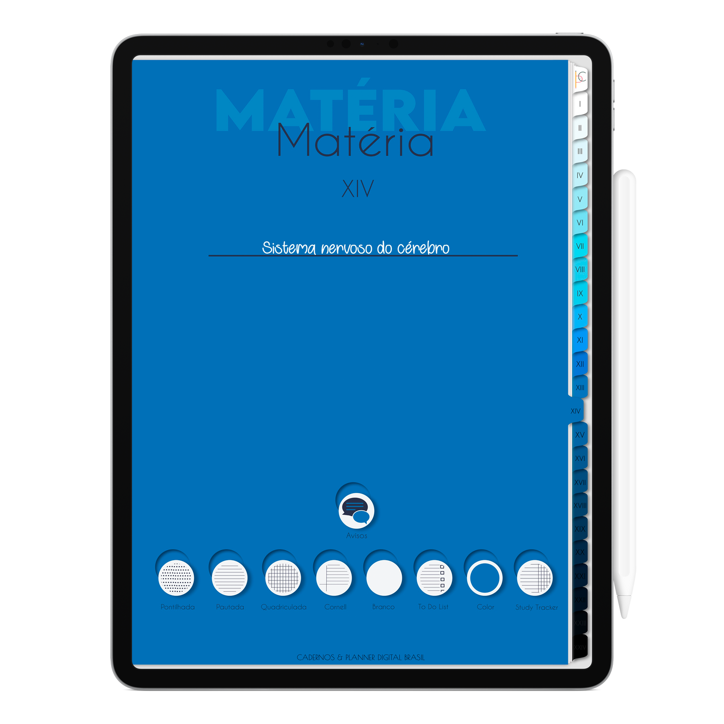 Caderno Digital 24 Matérias - página pautada do caderno digital para iPad e Tablet Android. Cadernos & Planner Digital Brasil