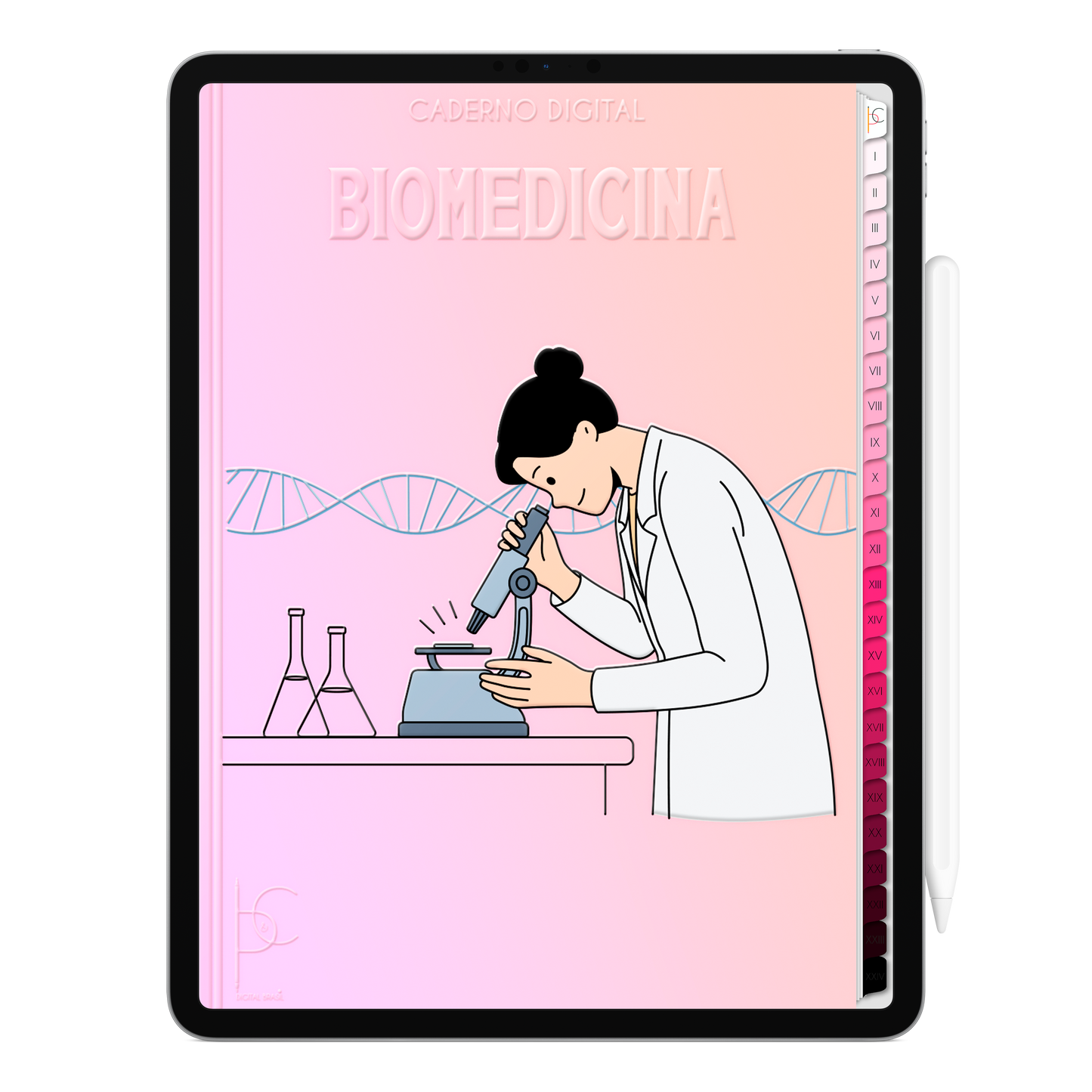 Caderno Digital Blush Biomedicina Ciência e Vida 24 Matérias • Para iPad e Tablet Android • Download instantâneo • Sustentável