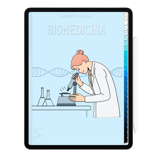 Caderno Digital Blue Biomedicina Dedicação á Ciência 24 Matérias • Para iPad e Tablet Android • Download instantâneo • Sustentável