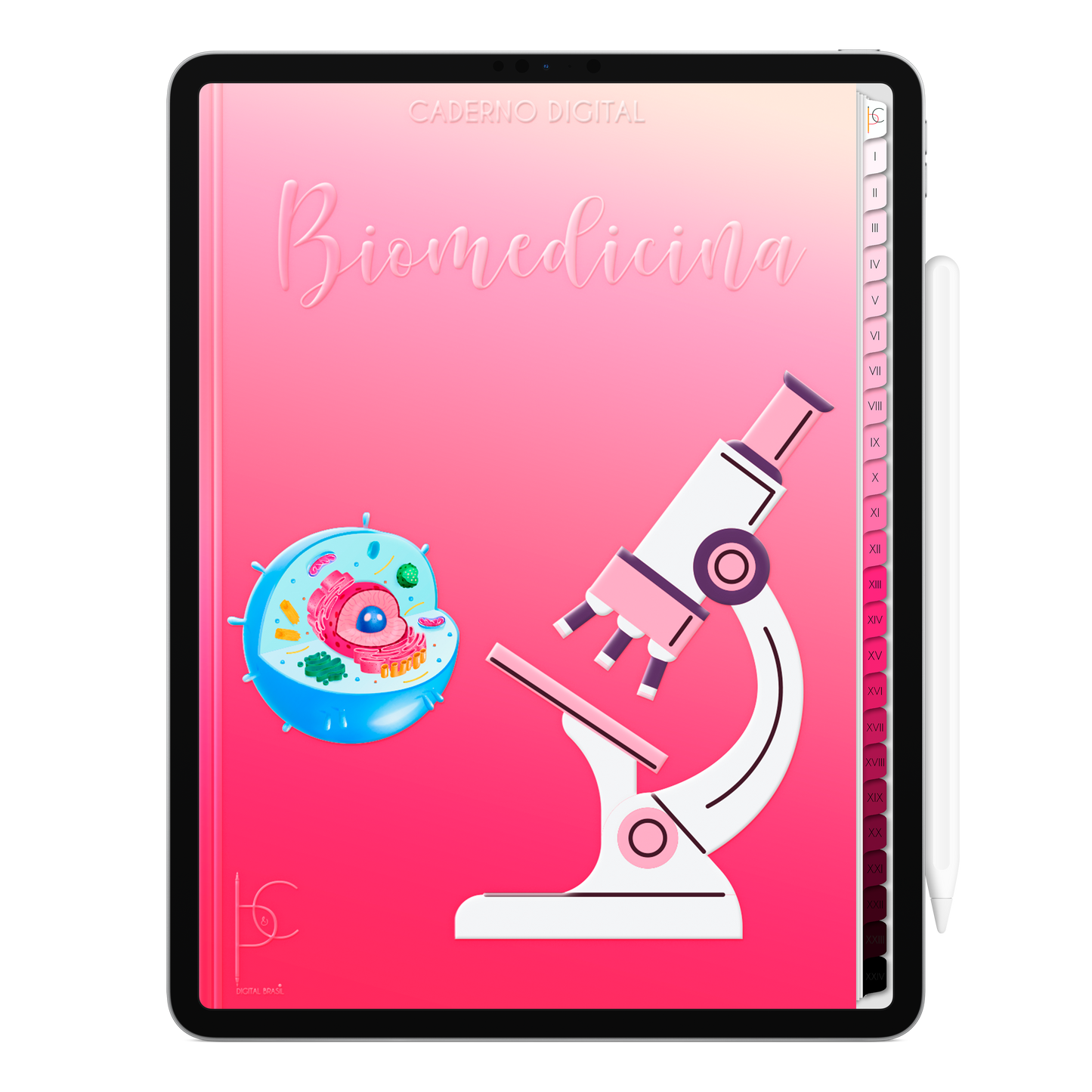 Caderno Digital Blush Biomedicina Origem da Vida 24 Matérias • Para iPad e Tablet Android • Download instantâneo • Sustentável