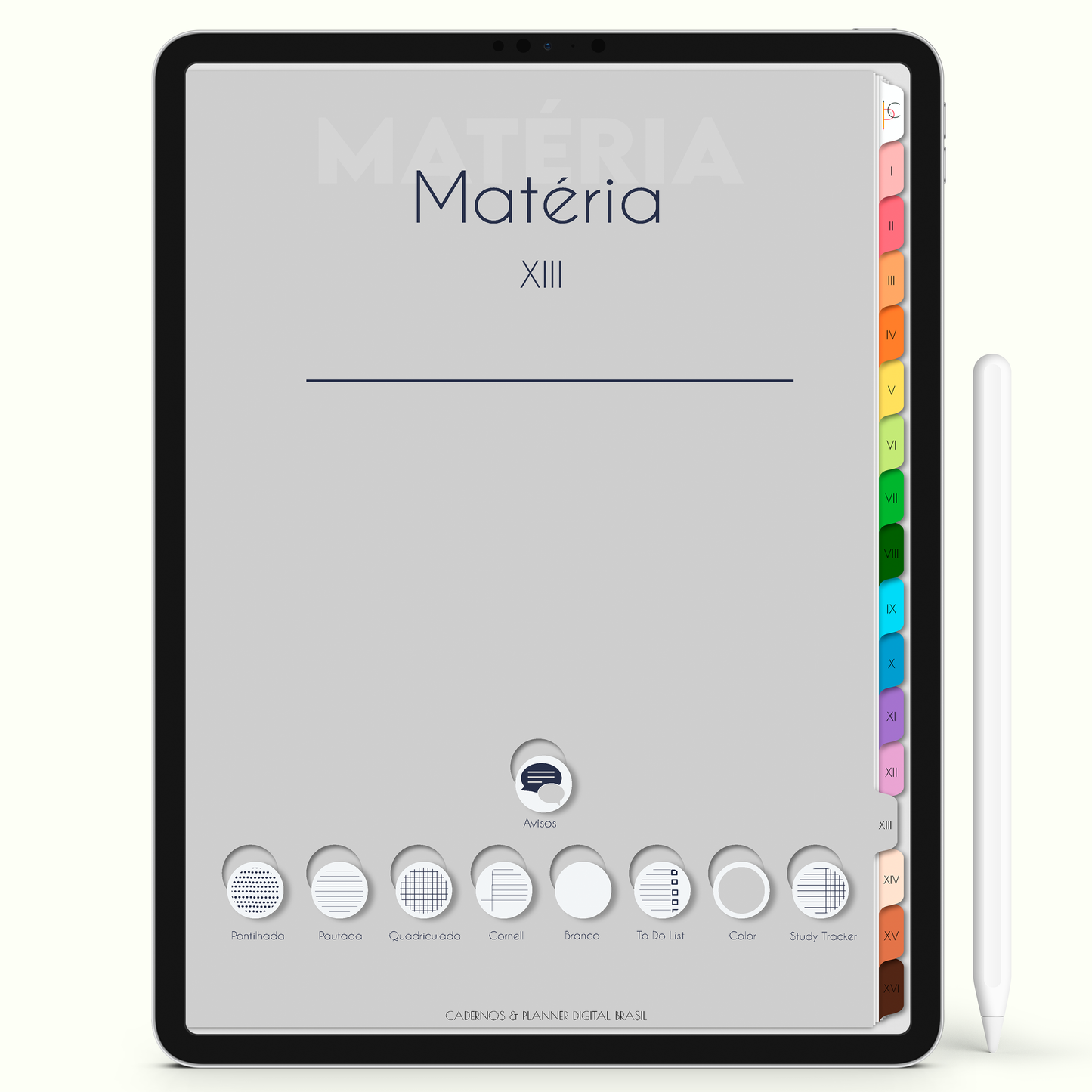Caderno Digital Colors 16 Matérias - página Study tracker para iPad e Tablet Android. Cadernos & Planner Digital Brasil