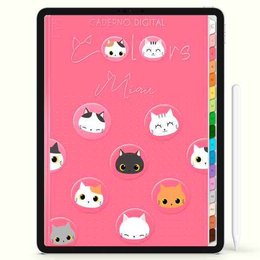Caderno Digital Colors Eu Amo Anotações e Gatos 16 Matérias • Para iPad e Tablet Android • Download instantâneo • Sustentável