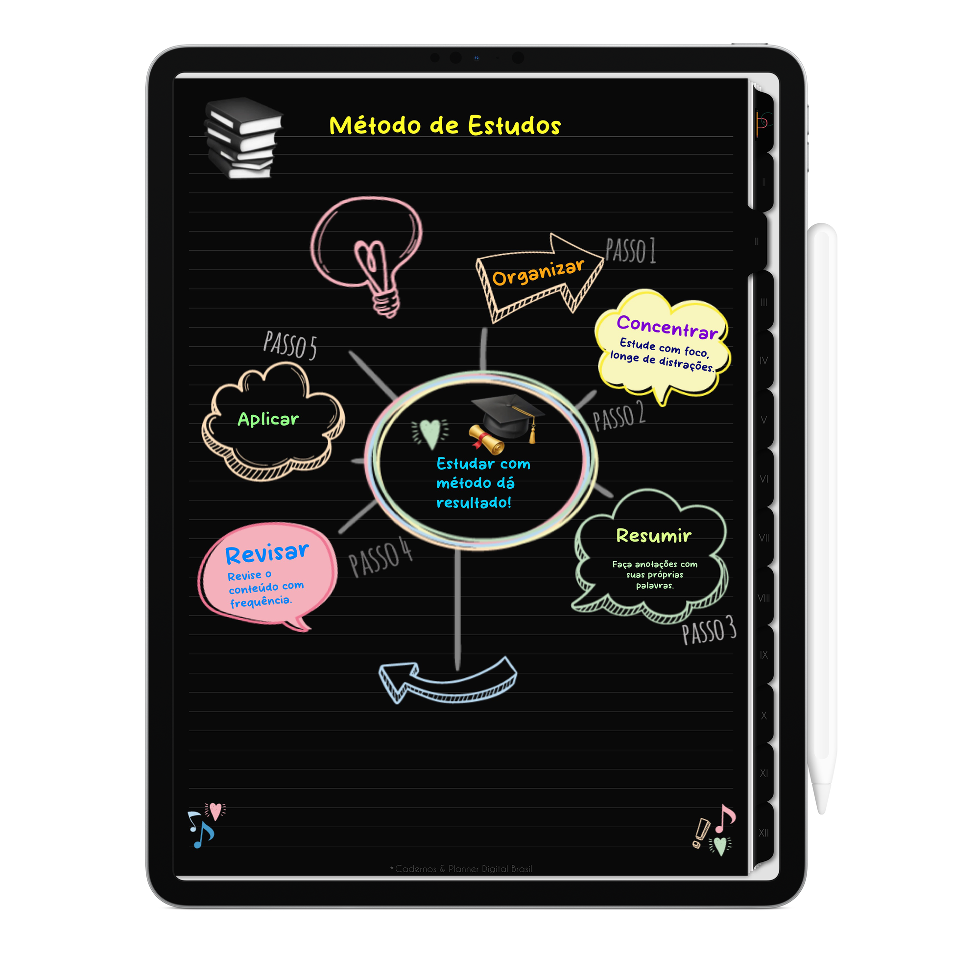Caderno digital Unic Black básico e estiloso, para estudos e anotações. Exclusivo para estudar e se planejar no iPad e tablets Android tablets da Samsung (TabS6 Lite, Tab S9 Fe, Tab S9 +, Galaxy Tab S10 Ultra · Galaxy Tab S10+, compatível com aplicativos de anotações digitais GoodNotes e Notein. Baixe grátis o Caderno Digital Gratuito. Faça o download do Planner Digital Grátis.