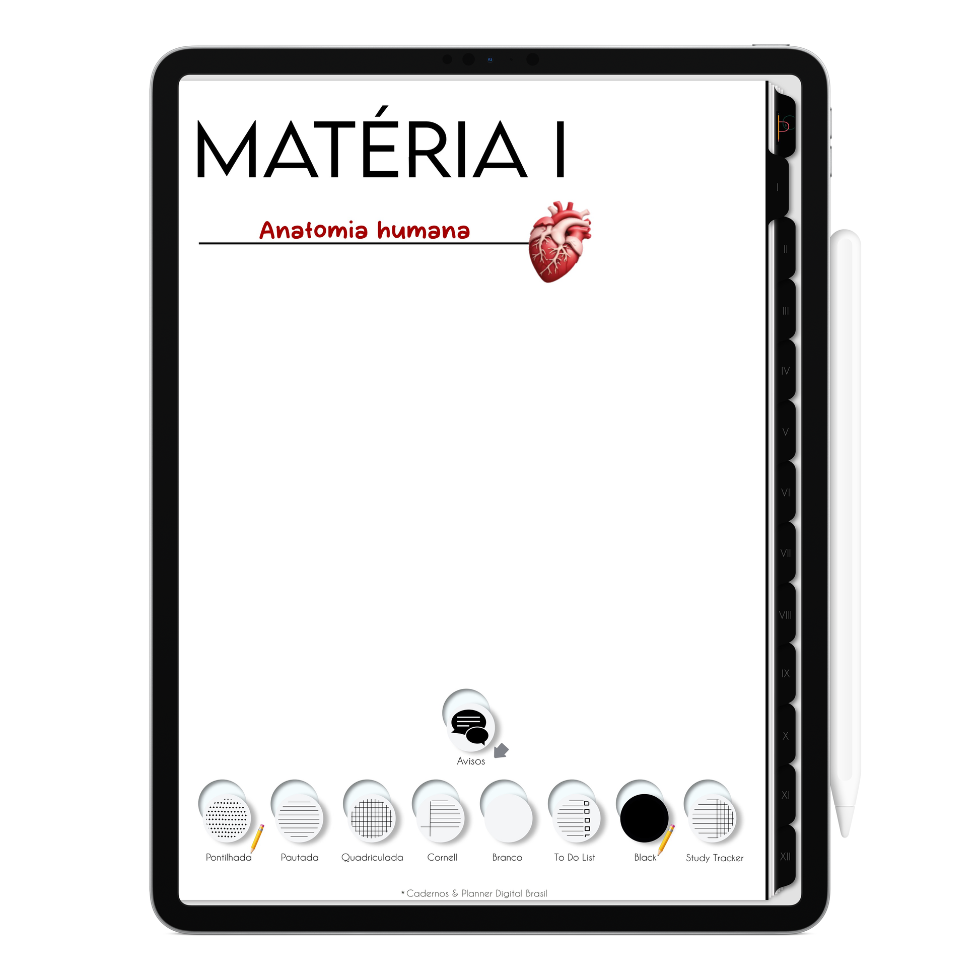 Caderno digital Unic Black básico e estiloso, para estudos e anotações. Exclusivo para estudar e se planejar no iPad e tablets Android tablets da Samsung (TabS6 Lite, Tab S9 Fe, Tab S9 +, Galaxy Tab S10 Ultra · Galaxy Tab S10+, compatível com aplicativos de anotações digitais GoodNotes e Notein. Baixe grátis o Caderno Digital Gratuito. Faça o download do Planner Digital Grátis.