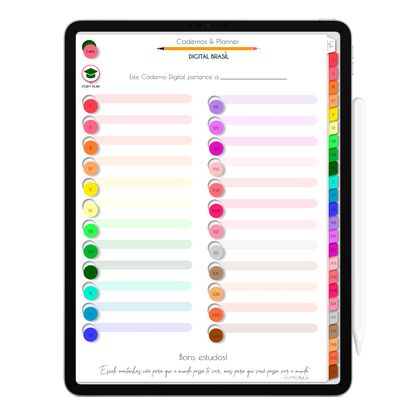 Caderno Digital Colors 24 Matérias Amor Próprio • Para iPad e Tablet Android • Download instantâneo