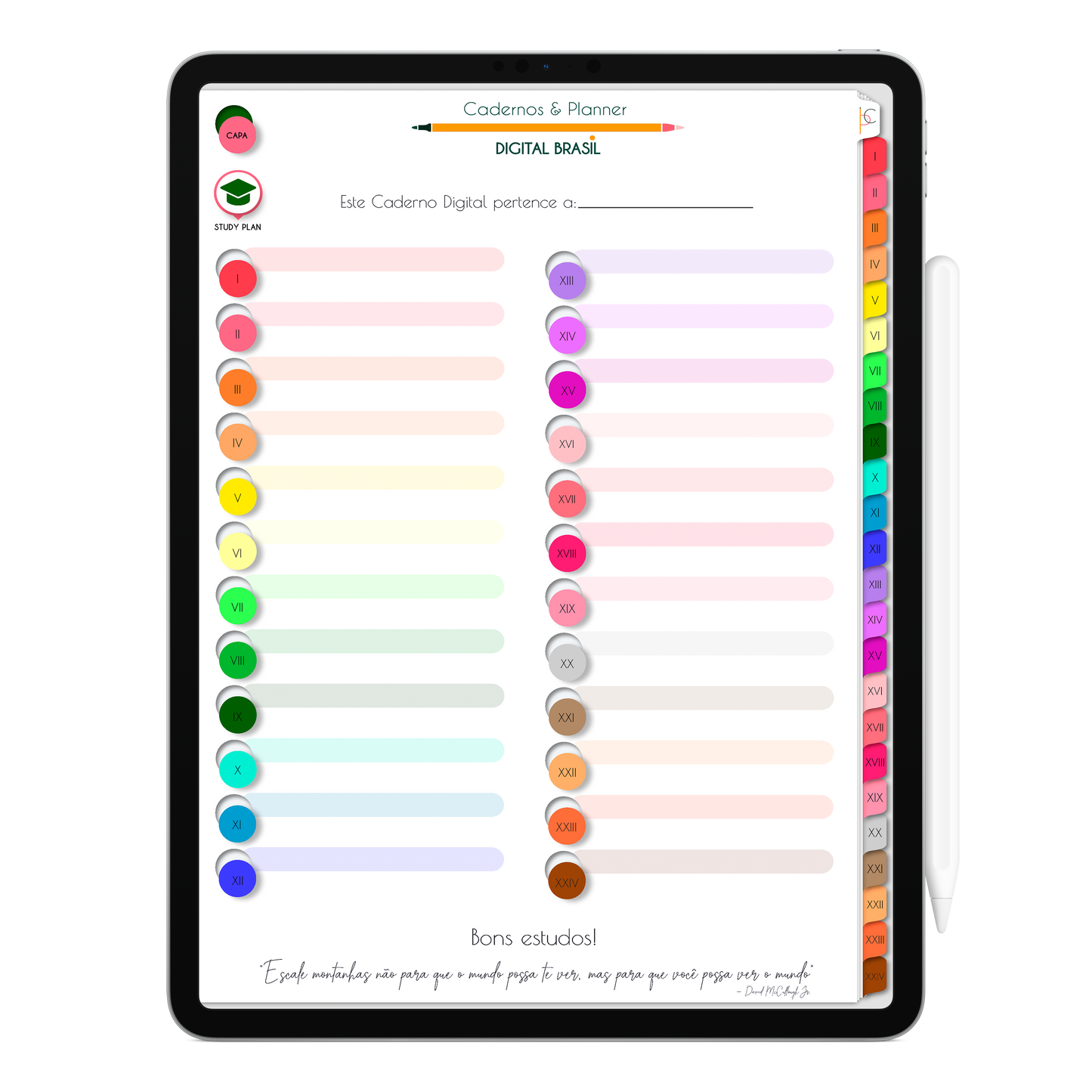 Caderno Digital Colors 24 Matérias Águas Límpidas • Para iPad e Tablet Android • Download instantâneo