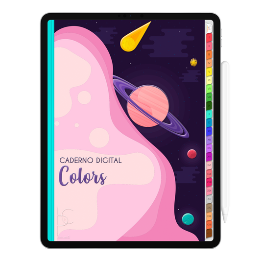 Caderno Digital Colors 24 Matérias. Página Capa da Matéria Exclusivo para iPad e Tablet Android. Aplicativos de Anotação GoodNotes, Flexcil, Samsung Notes, Noteshelf. Lembretes Apple Calendar e Google Agenda. Páginas Estudos, Anotações, Resumos, Vida Acadêmica, Pautada, Pontilhada, Cronograma Estudos, Notas da Matéria, Coeficiente de Rendimento. Cadernos & Planner Digital Brasil