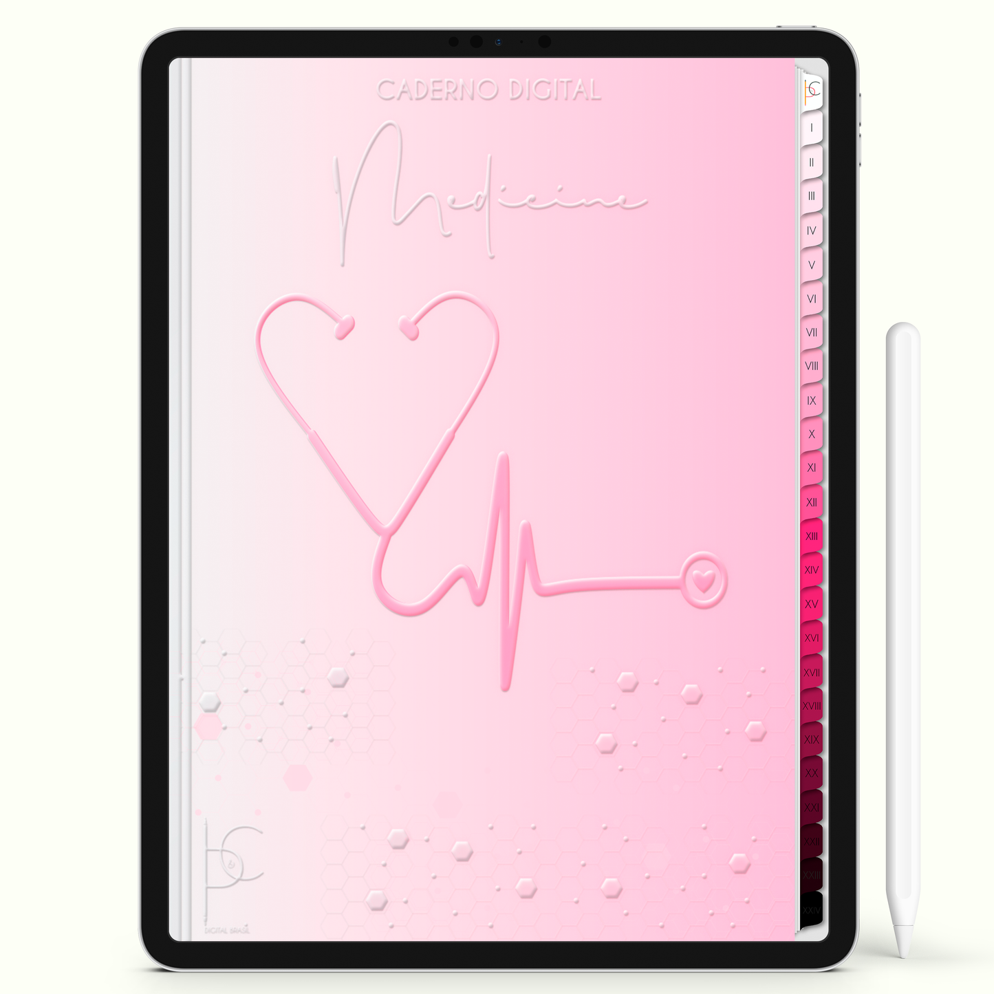 Caderno Digital Blush Anotações e Escritas Medicina Estetoscópio 24 Matérias • iPad e Tablet Android • Download instantâneo • Sustentável