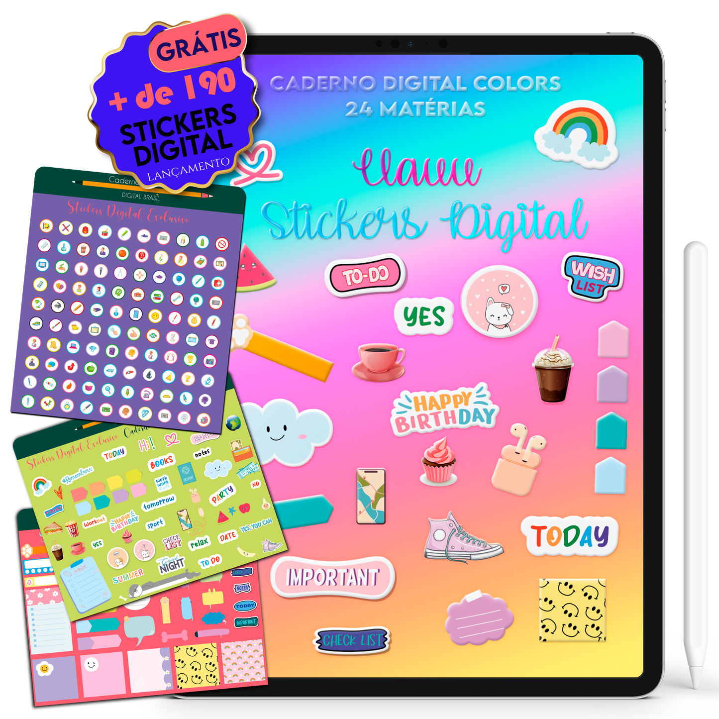 Caderno Digital Colors 24 Matérias Simple and Beautiful • Para iPad e Tablet Android • Download instantâneo