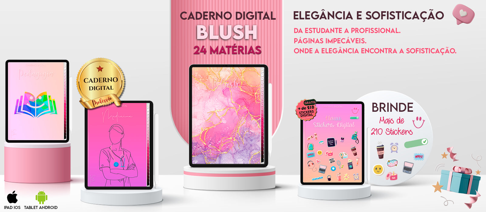 O Melhor Caderno Digital Blush do Mundo Caderno Personalizado Profissão para iPad e Tablet Android Study 24 Matérias Estudantes e Profissionais Cadernos Planner Digital Brasil App GoodNotes, Notein, Samsung Notes