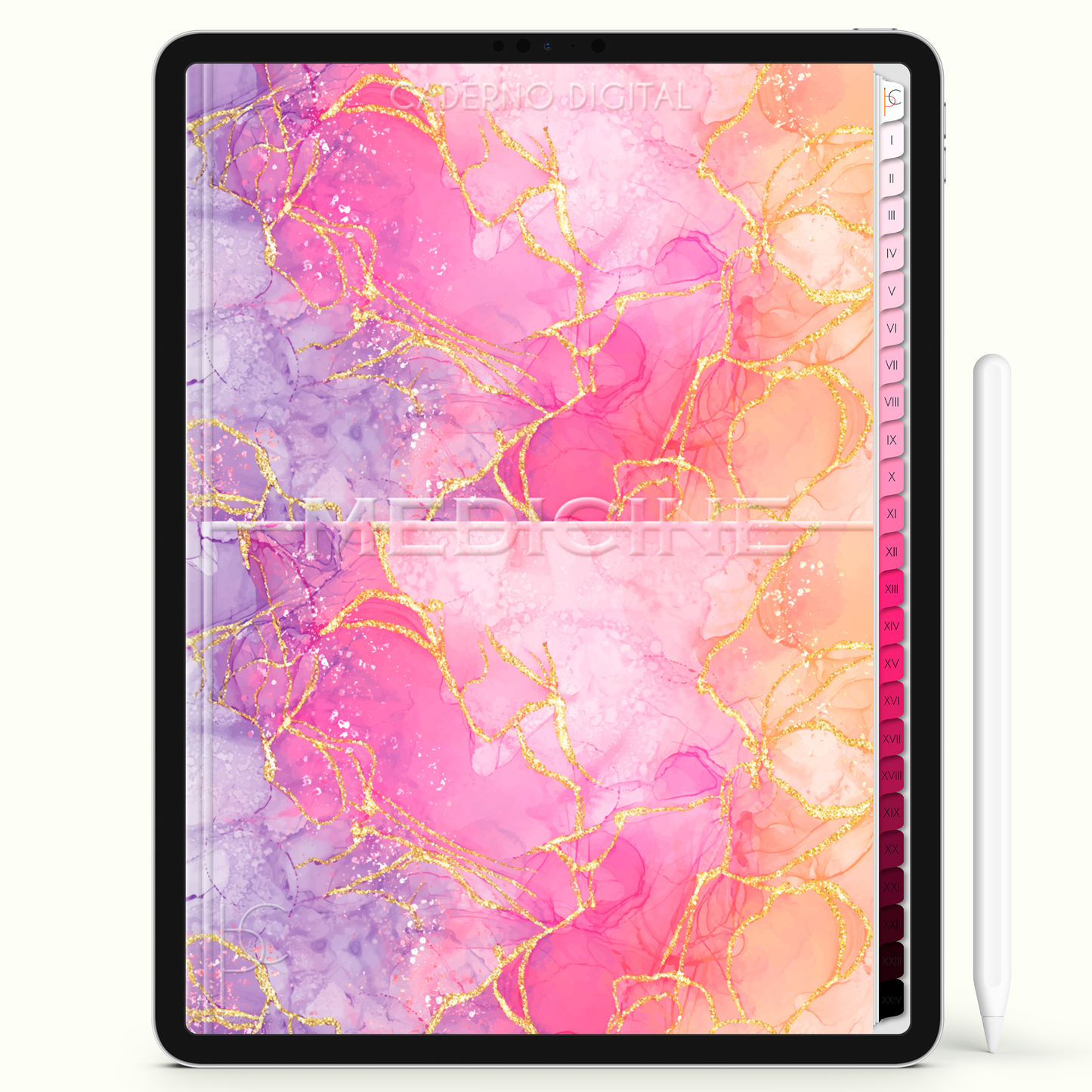 Caderno Digital Blush Medicine Feminine Gold 24 Matérias • iPad e Tablet Android • Download instantâneo • Sustentável