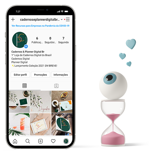 Inicio da Cadernos & Planner Digital Brasil no Instagram mídias sociais, marca digital, produto sustentável, plante uma árvore