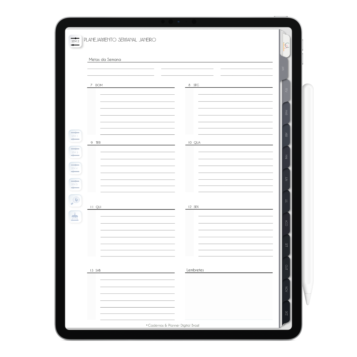 Planner Digital Vertical Executivo 2024 Músic • Para iPad e Tablet Android • Download Instantâneo • Sustentável