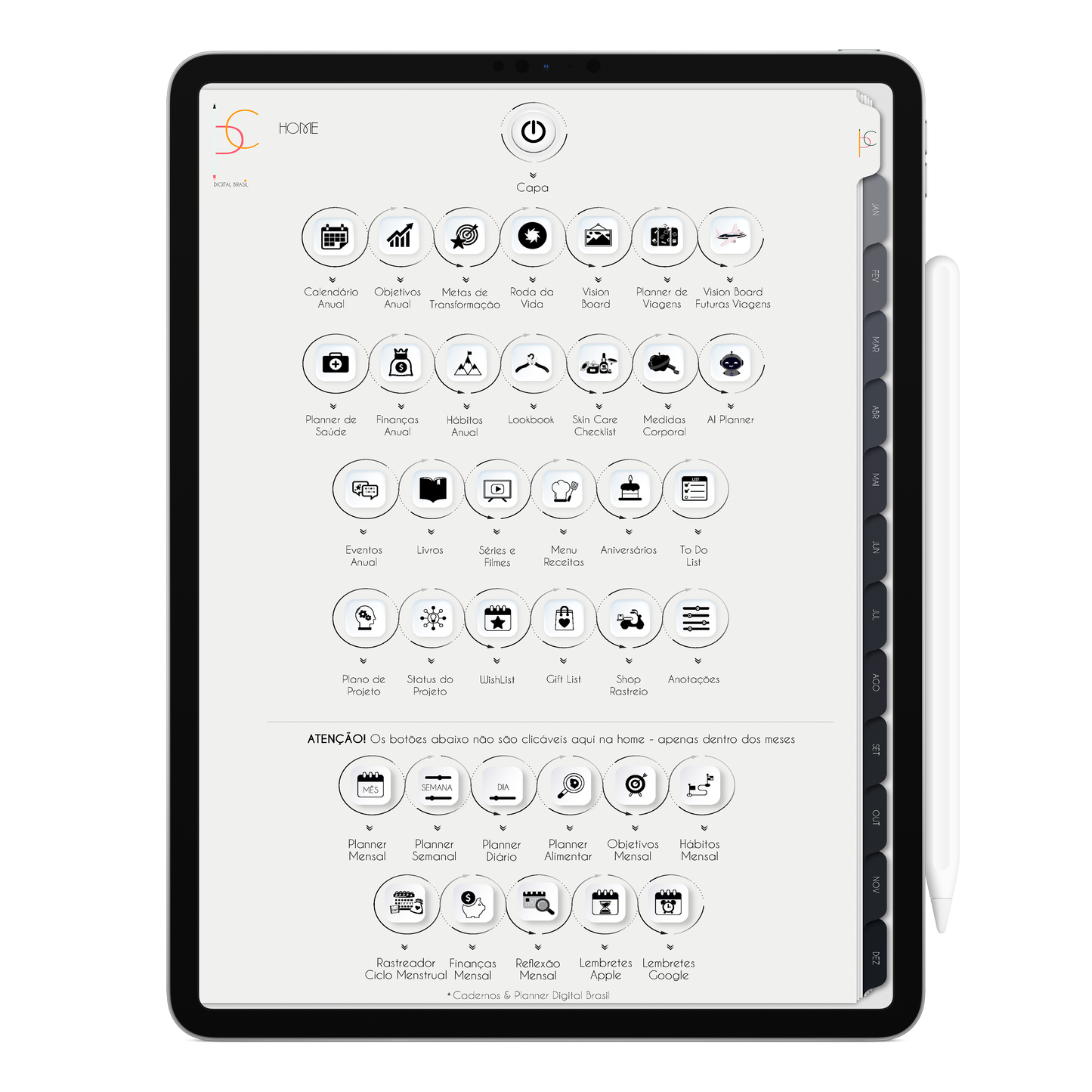 Planeje sua vida pessoal e profissional e um único lugar. O melhor Planner Digital do mundo. Planejamento mensal com ativação lembretes apple calendar e google agenda e inteligência artificial AI Planner no ChatGPT. Planner Digital 2025 Gratuito download grátis do planner digital para iPad e Tablet Android, tablet da Samsung Planeje sua vida no melhor planner digital da Cadernos Planner Digital Brasil