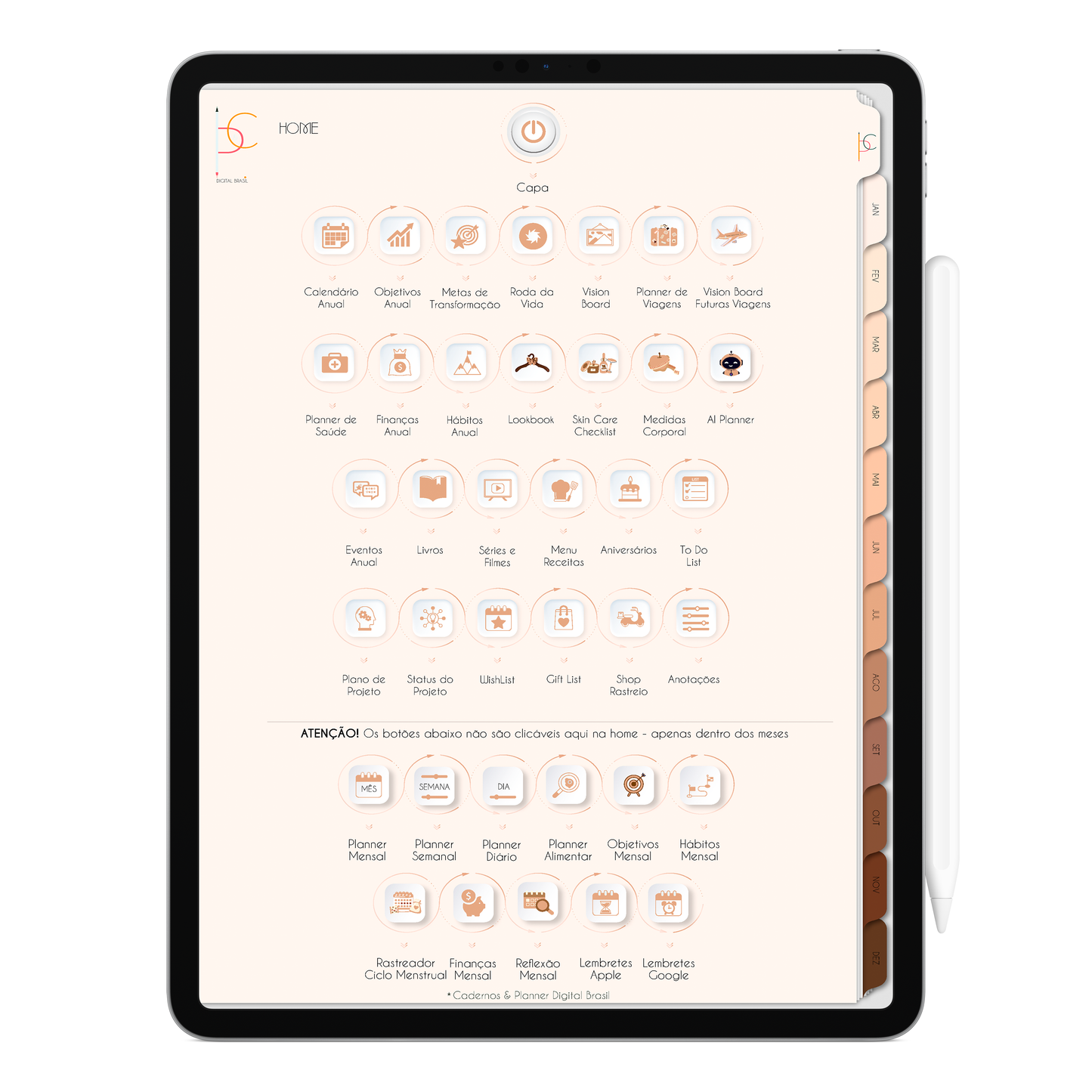 Página Home. O Melhor Planner Digital 2025 do Mundo para planejar a vida pessoal e profissional, com ativação de lembretes apple calendar, google agenda e inteligência artificial AI Planner no ChatGPT. Planner Digital 2025 Minimal Universe para iPad e Tablet Android, Tablet da Samsung. Planeje sua vida no melhor Planner Digital da Cadernos Planner Digital Brasil.