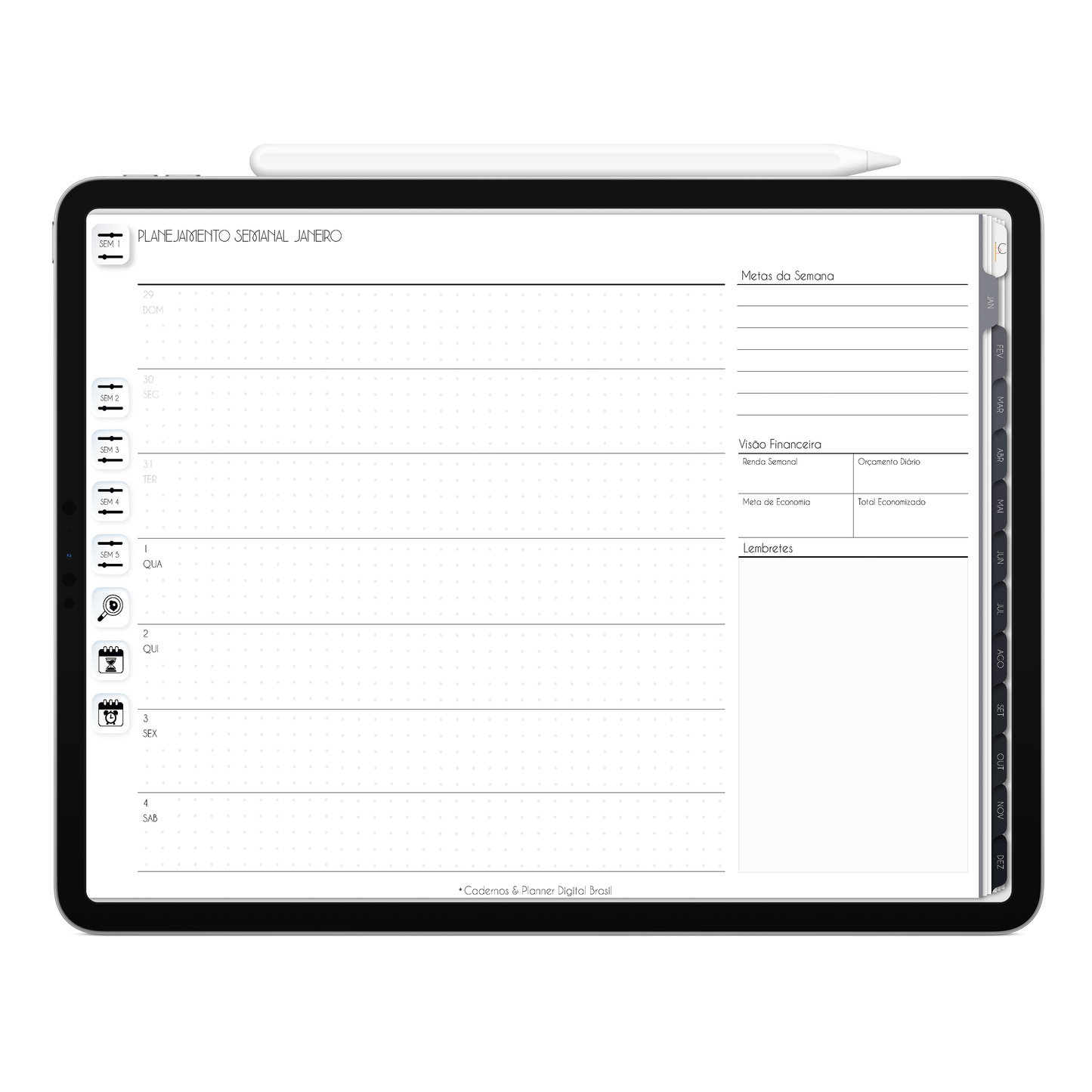 Planner Digital 2025 Horizontal Executivo Tudo Novo pt-BR • Para iPad e Tablet Android • Download Imediato