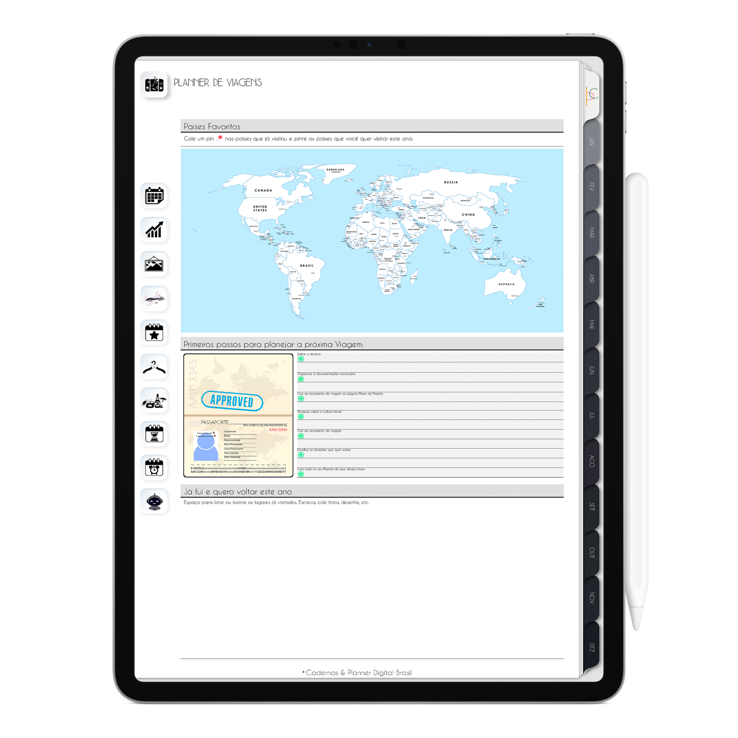 Planner Digital 2025 Executivo. Planner de viagens, com ativação lembretes apple calendar e google agenda e inteligência artificial AI Planner no ChatGPT. Planner Digital 2025 Gratuito download grátis do planner digital para iPad e Tablet Android, tablet da Samsung Planeje sua vida no melhor planner digital da Cadernos Planner Digital Brasil