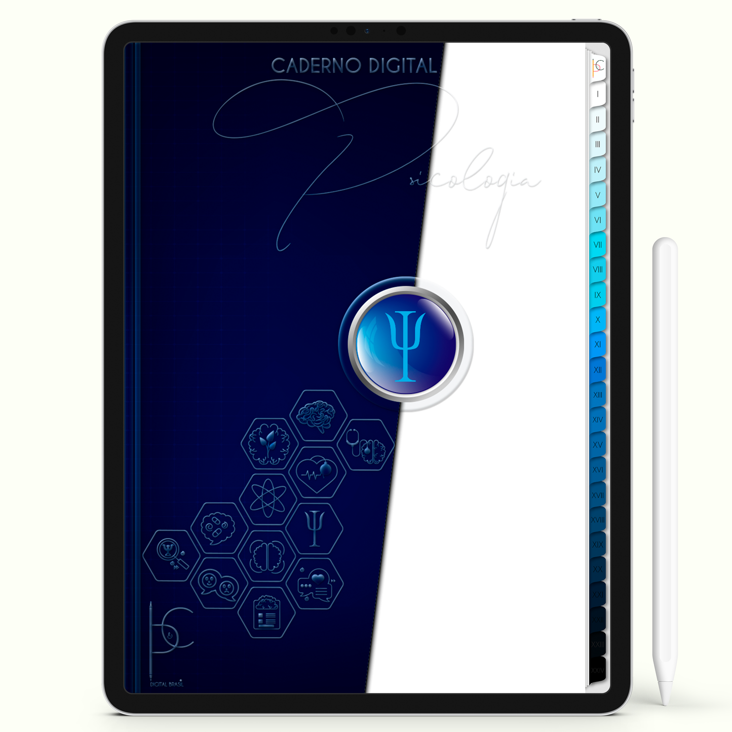 Caderno Digital 24 Matérias - Caderno Digital Psicologia, para ipad e tablet android. Cadernos & Planner Digital Brasil