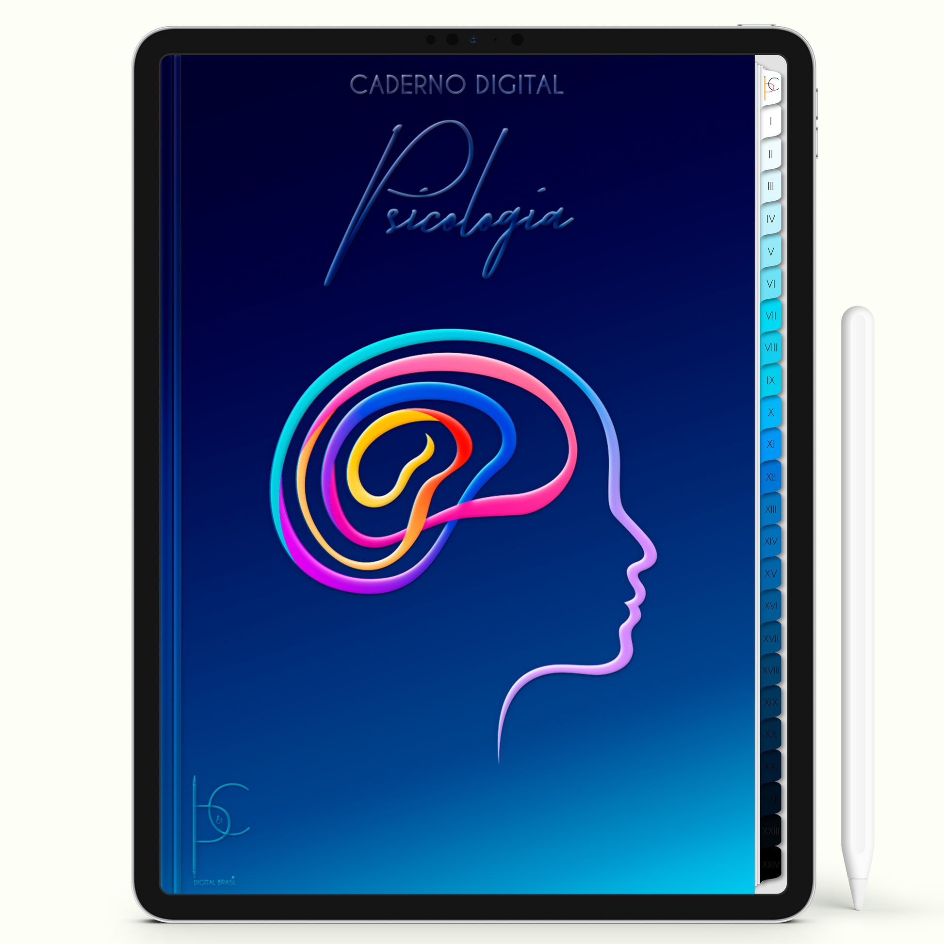 Caderno Digital 24 Matérias - Caderno Digital Psicologia, para ipad e tablet android. Cadernos & Planner Digital Brasil