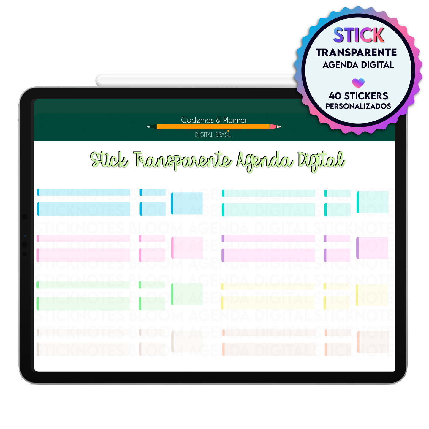 Stickers transparentes para Agenda Digital e Caderno Digital no iPad Goodnotes e Tablet Android.