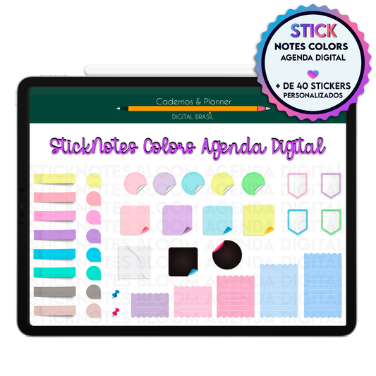 Stickers coloridos para agendamento de clientes, calendario de horários, reuniões, no ipad com Goodnotes na Agenda Digital Permanente Não Datada ou no Tablet Android.