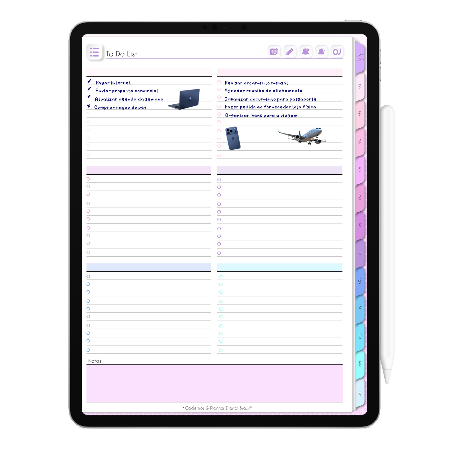To Do List - Lista de tarefas da Agenda Digital Permanente para gestão de atividades, produtividade diária e organização pessoal
com lista de tarefas prioritárias e marcações de progresso para manter o dia a dia organizado e produtivo.