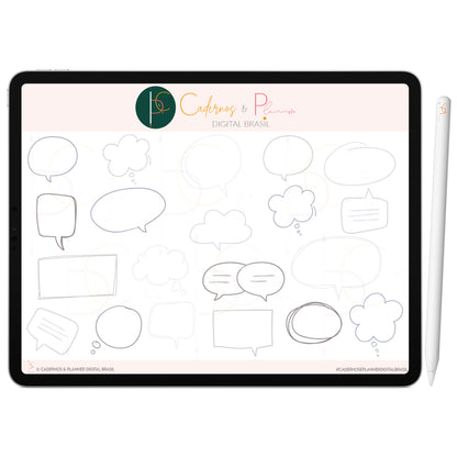 Kit Adesivos Stickers Digital para Mapa Mental Céu Noturno Balões Cinzas • iPad Tablet • GoodNotes Noteshelf