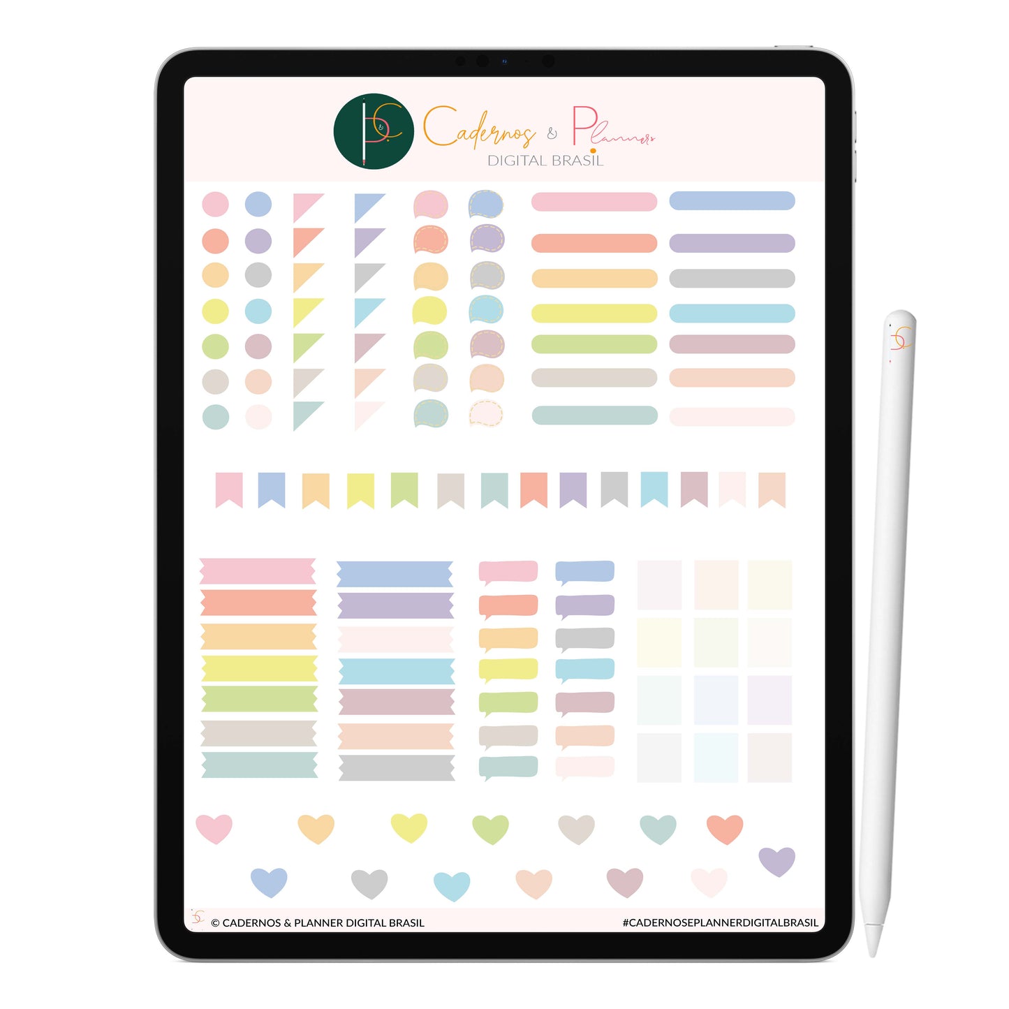 Adesivos Stickers Digital Color Pastel para Caderno Digital, Planner Digital, Mapa Mental Digital, iPad Tablet Notebook, aplicativos de anotação GoodNotes Noteshelf.