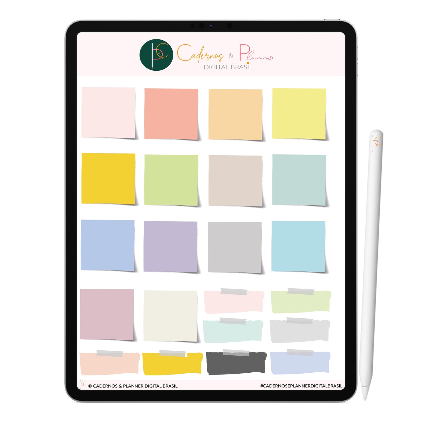 Notas adesivas digital. Adesivos Stickers Digital Color Pastel para Caderno Digital, Planner Digital, Mapa Mental Digital, iPad Tablet Notebook, aplicativos de anotação GoodNotes Noteshelf.