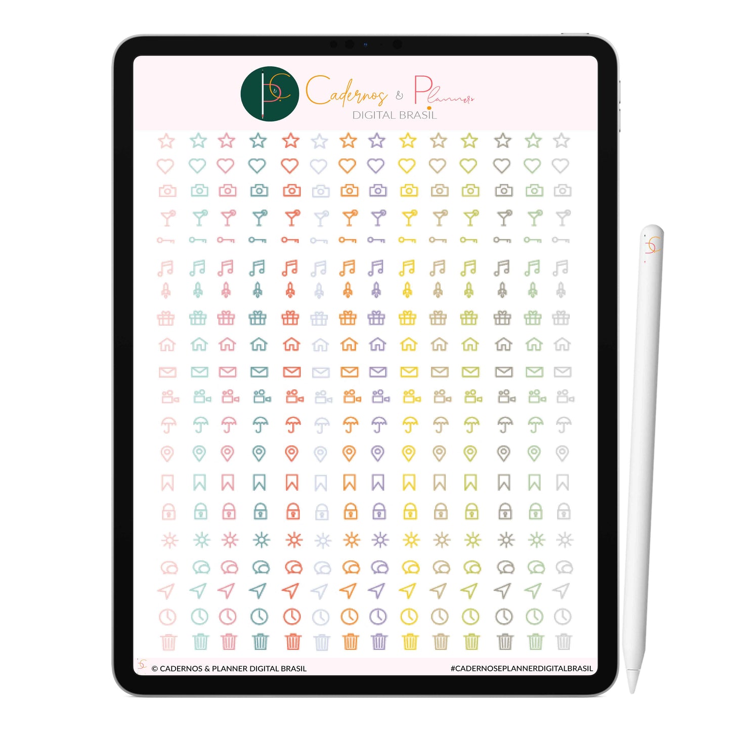 Ícones stickers digital. Adesivos Stickers Digital Color Pastel para Caderno Digital, Planner Digital, Mapa Mental Digital, iPad Tablet Notebook, aplicativos de anotação GoodNotes Noteshelf.