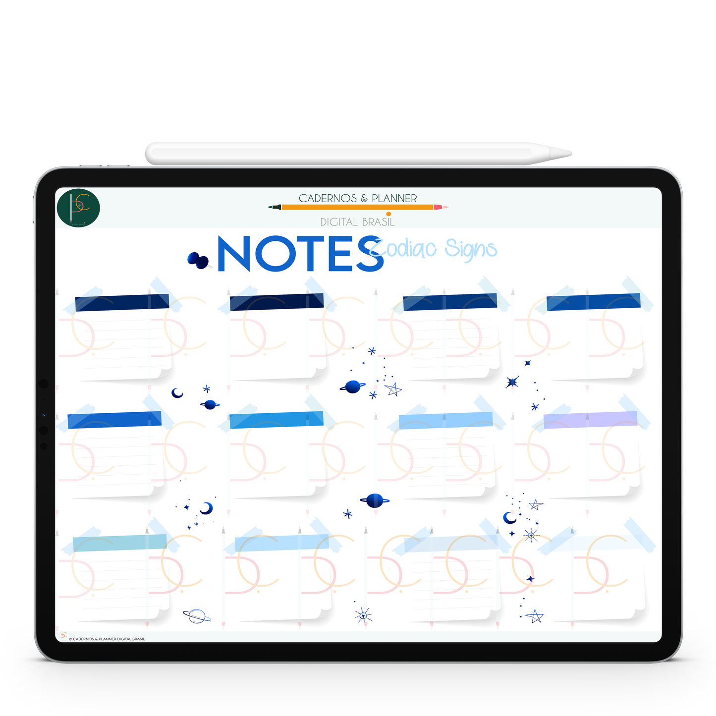 Brinde Grátis Stickers Digital Study Notes Adesivos Caderno Digital Signos do Zodíaco 12 Matérias em Constelações Study iPad Tablet GoodNotes Noteshelf Sustentável Cadernos & Planner Digital Brasil