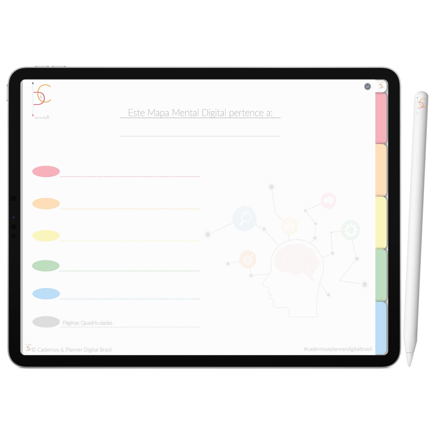 Mapa Mental Digital Verde Arco-Íris 5 Matérias Study • iPad Tablet • Download instantâneo • 100% Sustentável
