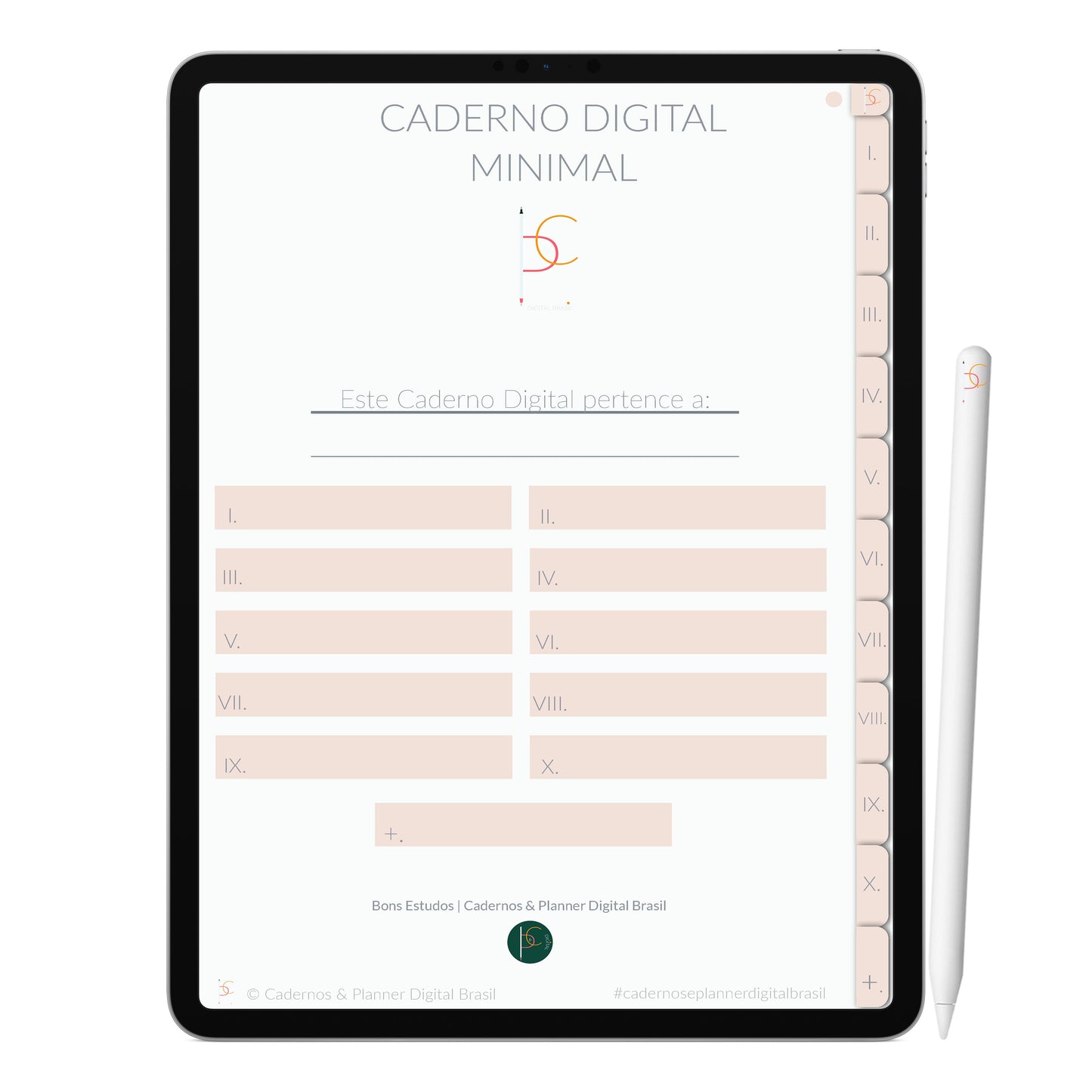 Caderno Digital Minimalista Pearl Pérola ' 10 Matérias Divisórias • Study • iPad Tablet • GoodNotes Noteshelf  • Download instantâneo