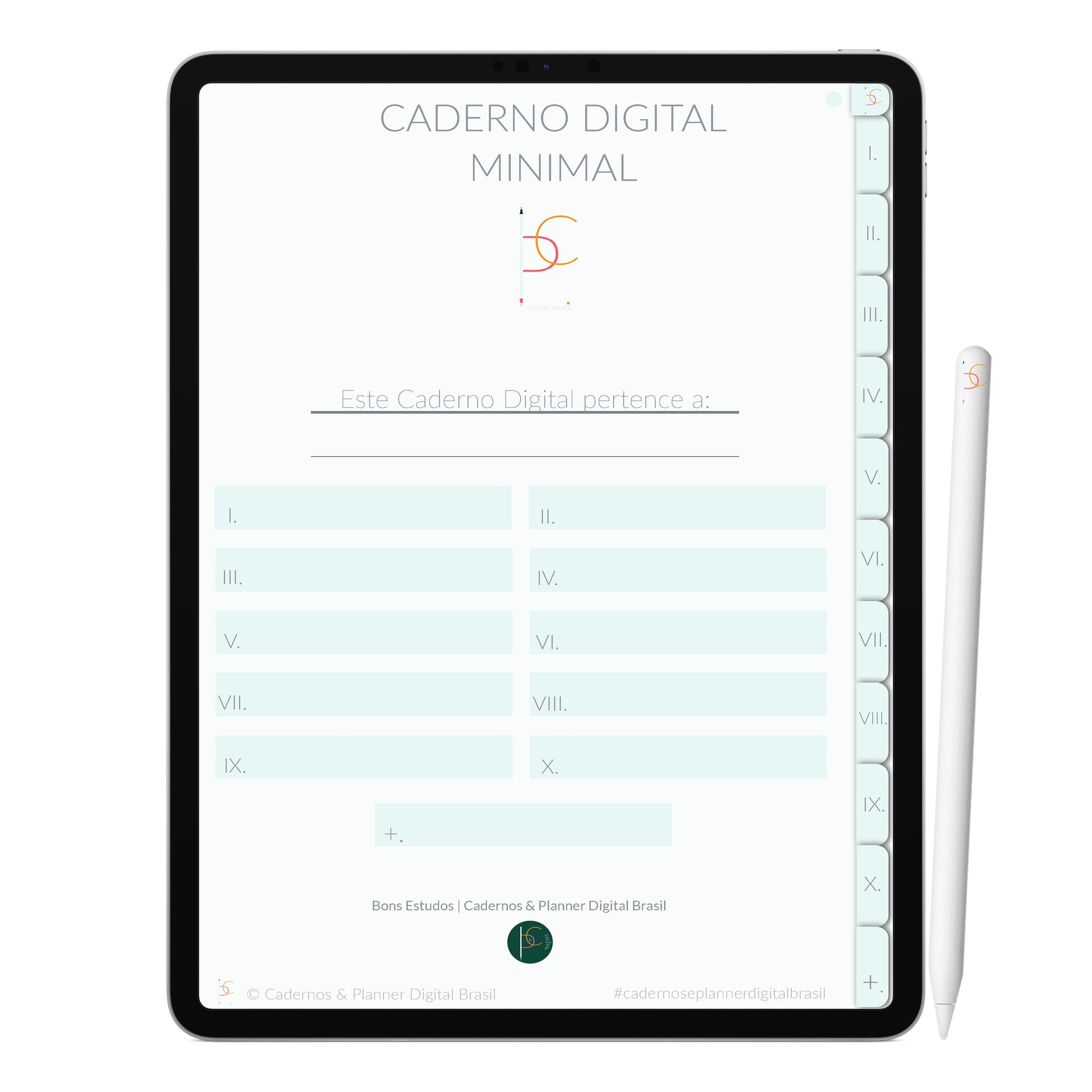 Caderno Digital Minimalista Snow Neve ' 10 Matérias Divisórias • Study • iPad Tablet • GoodNotes Noteshelf  • Download instantâneo