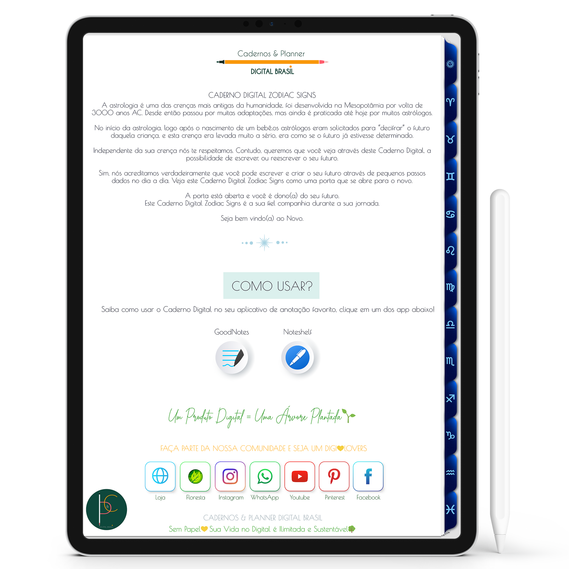 Caderno Digital do Signo de Aquário do Zodíaco 12 Matérias Constelações Study iPad iOs Tablet Android GoodNotes Noteshelf Sustentável Cadernos & Planner Digital Brasil