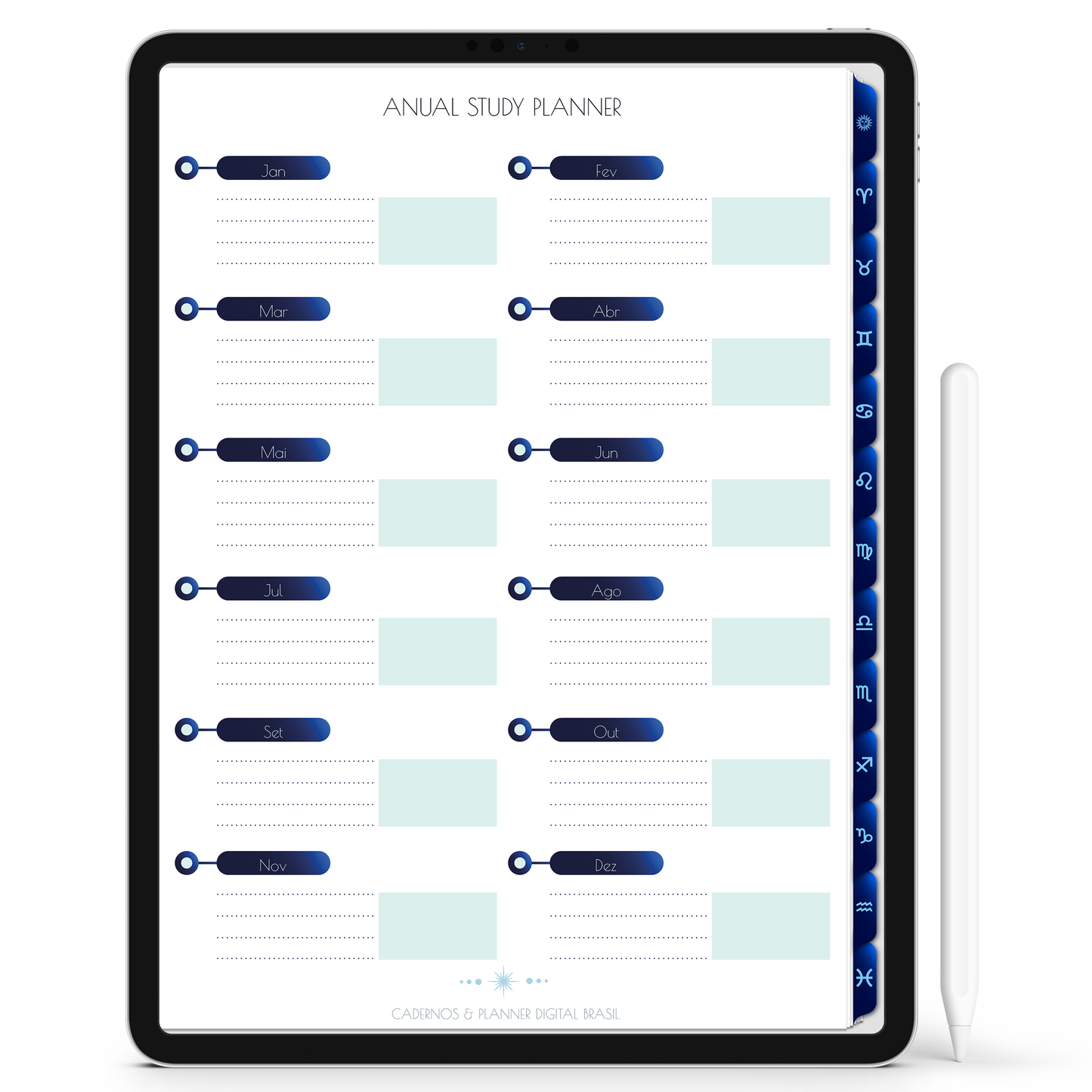 Caderno Digital Signos do Zodíaco 12 Matérias em Constelações Study iPad Tablet GoodNotes Noteshelf Sustentável Cadernos & Planner Digital Brasil