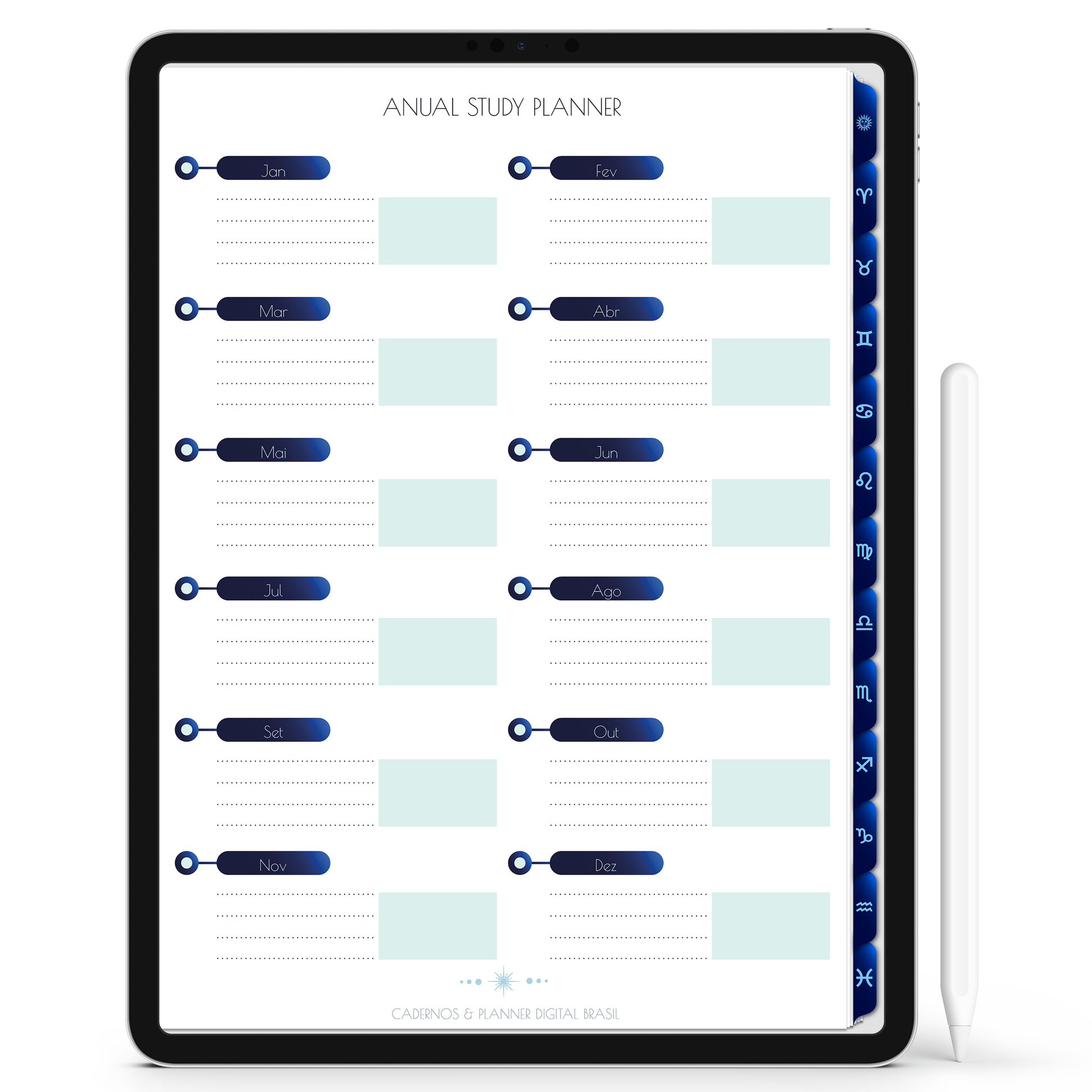 Caderno Digital do Signo de Capricórnio do Zodíaco 12 Matérias Constelações Study iPad iOs Tablet Android GoodNotes Noteshelf Sustentável Cadernos & Planner Digital Brasil