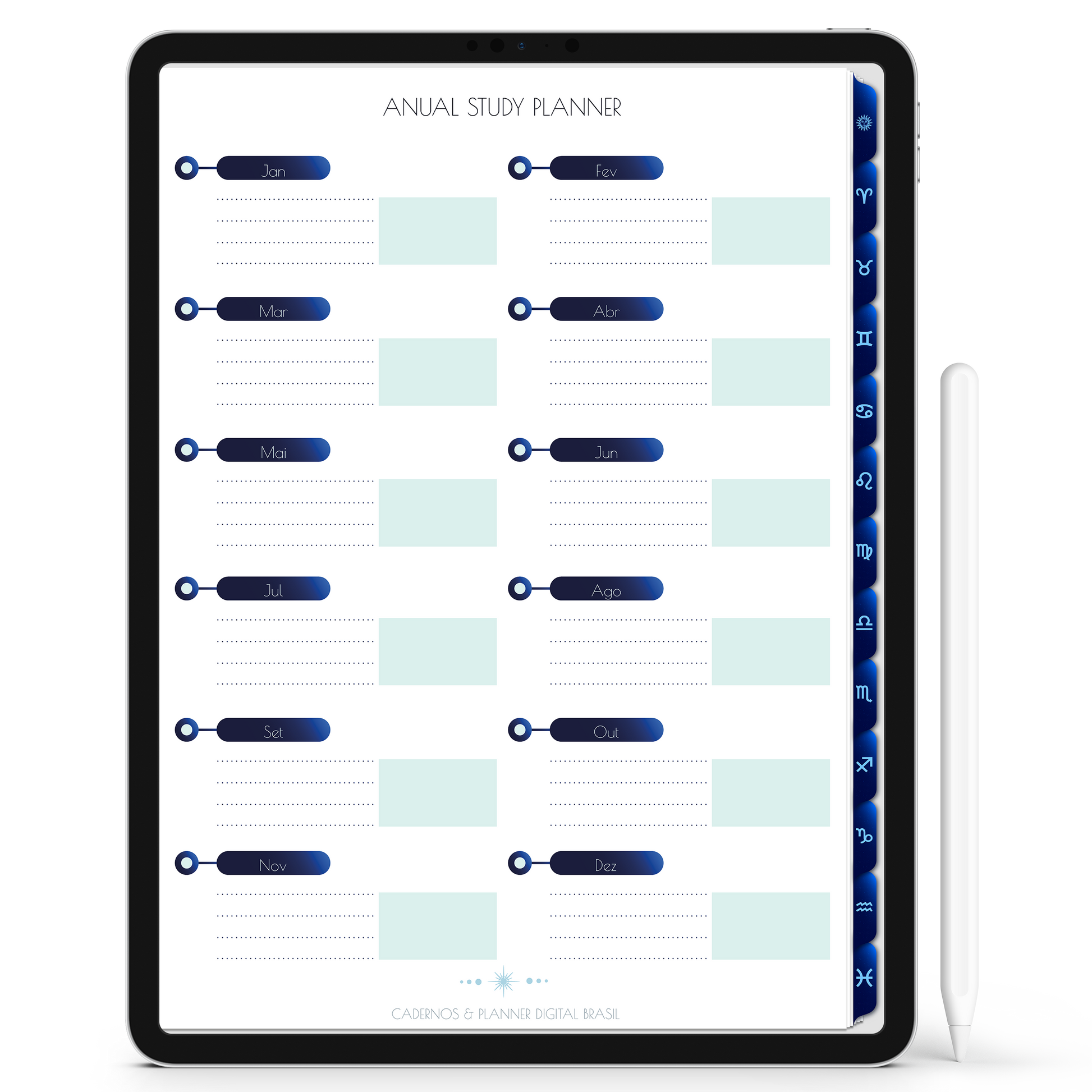 Caderno Digital do Signo de Gêmeos do Zodíaco 12 Matérias Constelações Study iPad iOs Tablet Android GoodNotes Noteshelf Sustentável Cadernos & Planner Digital Brasil