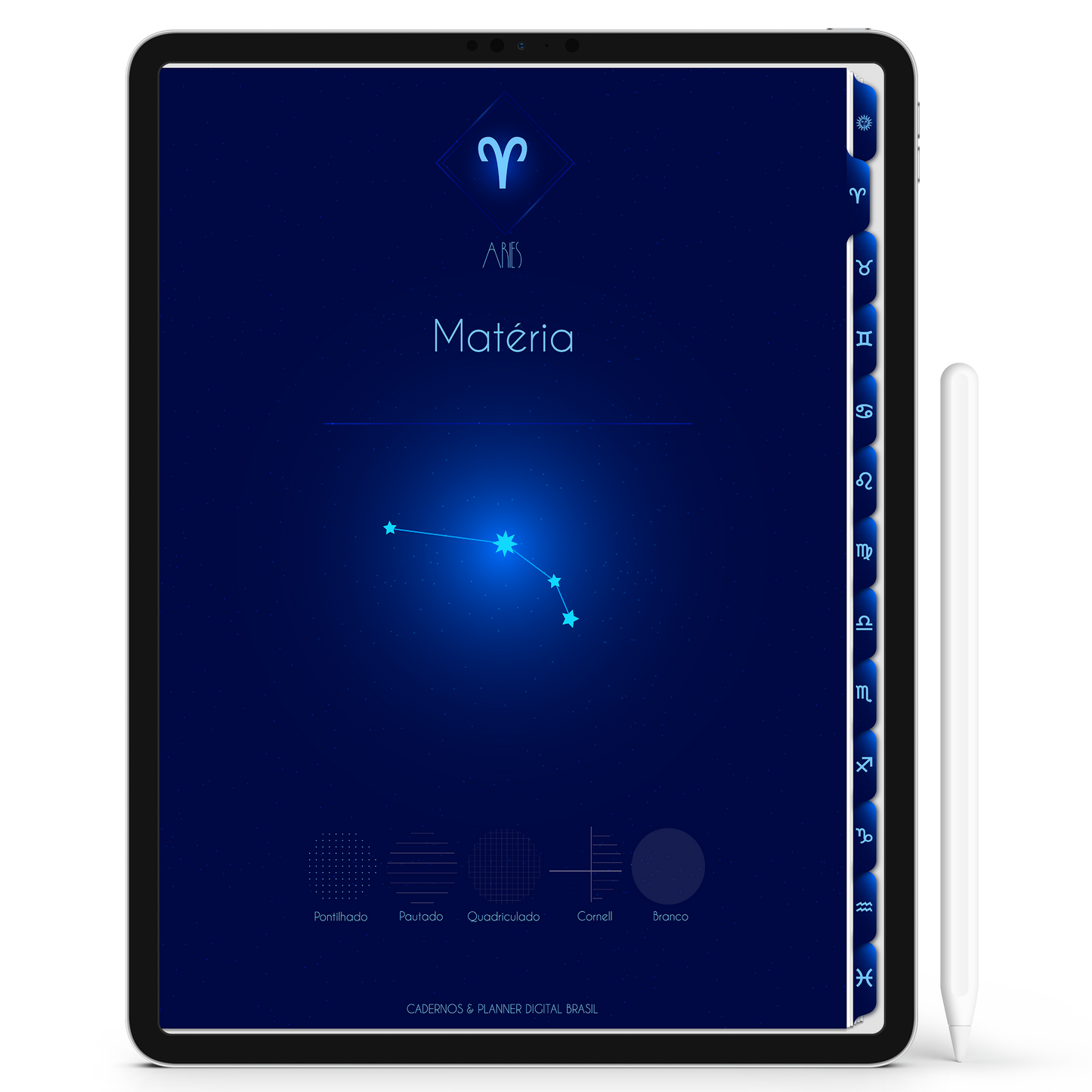 Caderno Digital Constelações Signos do Zodíaco 12 Matérias em Constelações Study iPad iOs Tablet Android GoodNotes Noteshelf Sustentável Cadernos & Planner Digital Brasil
