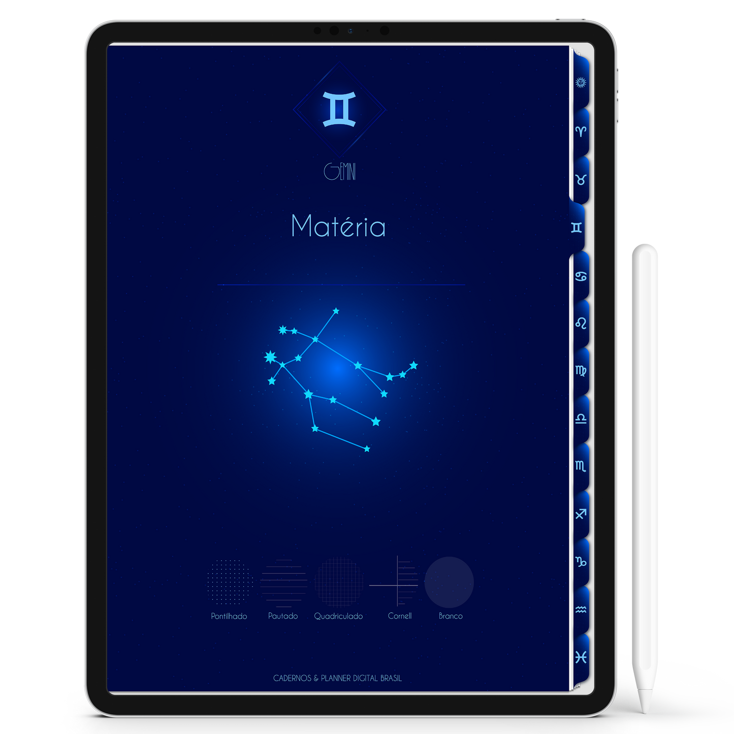 Caderno Digital do Signo de Gêmeos do Zodíaco 12 Matérias Constelações Study iPad iOs Tablet Android GoodNotes Noteshelf Sustentável Cadernos & Planner Digital Brasil