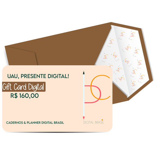Uau Presente Digital R$ 160,00 Vinte Reais Cartão Presente Digital Gift Card para produtos da Cadernos & Planner Digital Brasil, Planner Digital, Mapa Mental Digital, Caderno Digital, Adesivos Stickers Digital