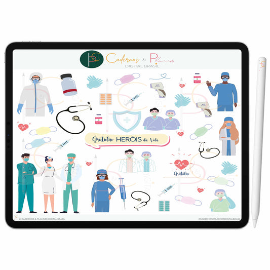 Adesivos Stickers Digital Cuide da sua Saúde Heróis da Saúde • Planner Digital · Caderno Digital • iPad Tablet • GoodNotes Noteshelf